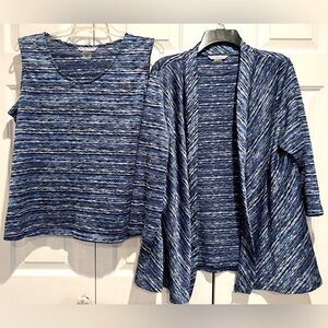 2 Pc Set ! Matching Tank Top Underneath Long Sleeve Jacket / Blue Wavy Design